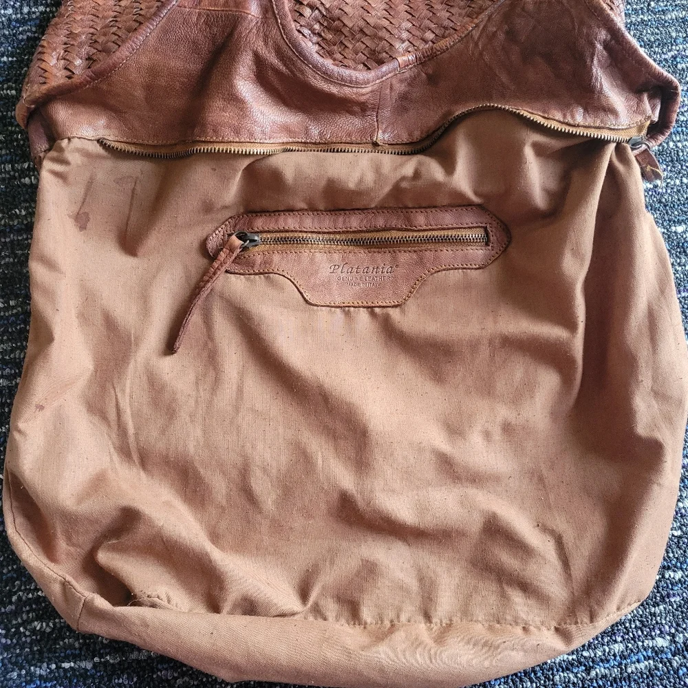 Platania Large Leather Brown Woven Tote Bag - Boho Chic! - Picture 11 of 15